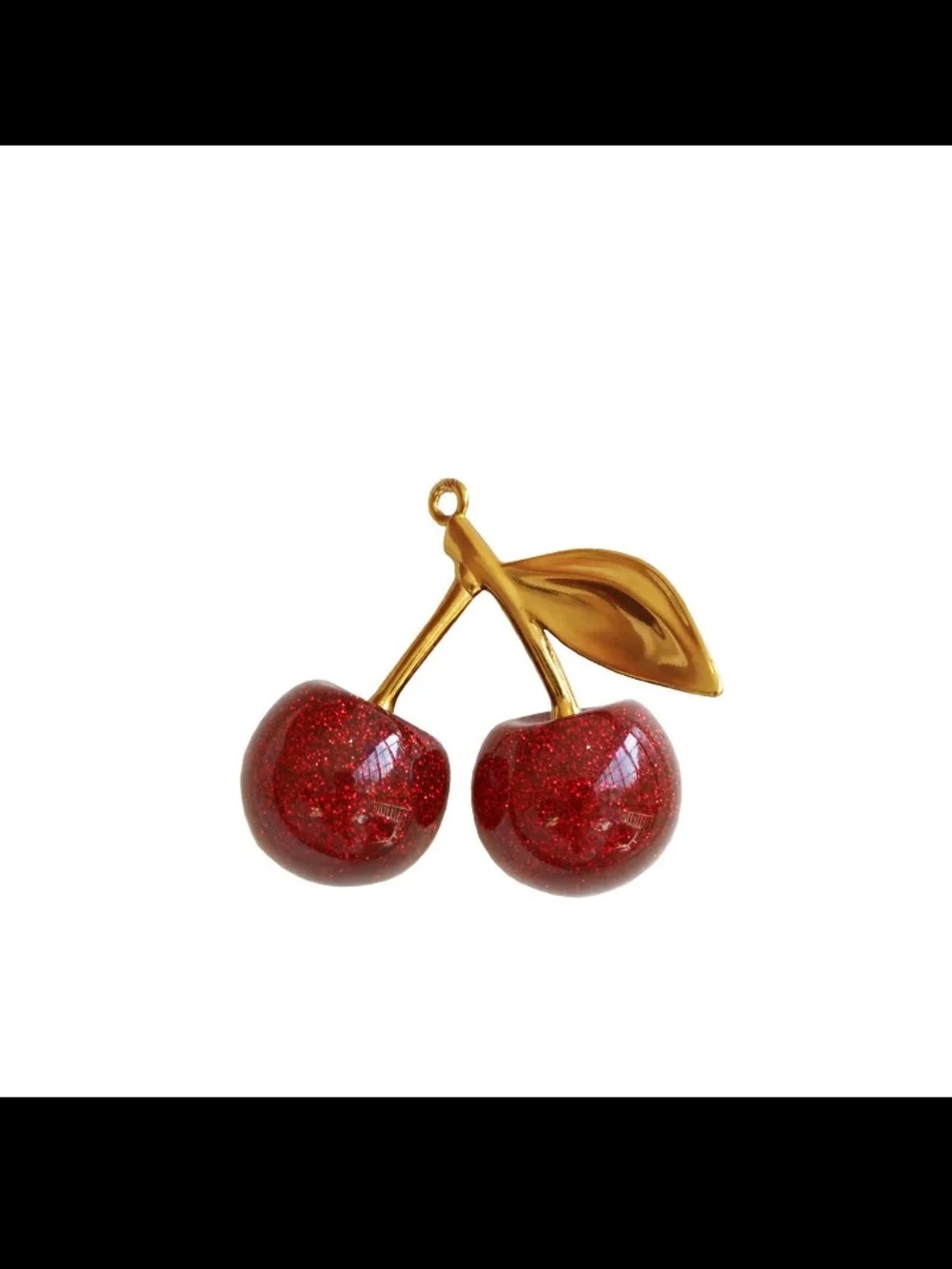 Gold Cherry Pendant Keychain Charm with Red Glitter Cherries